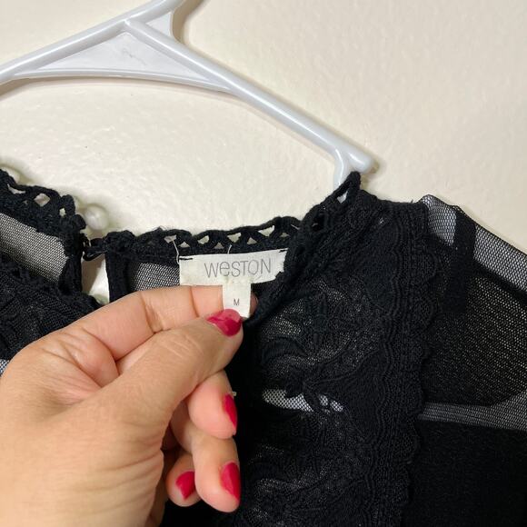 Weston Sheer Lace Mesh Blouse Top Medium Black Long Sleeve Whimsygoth Witchy - Picture 5 of 5